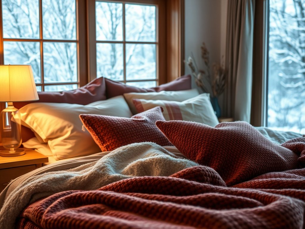 Jak stworzyć przytulną sypialnię na zimę: warstwowość, ciepłe tkaniny i nastrojowe oświetlenie dla komfortu snu